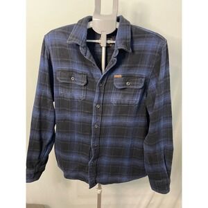 Orvis Mens Plaid Flannel Button Down Shirt Long Sleeve Blue Black‎ Medium
